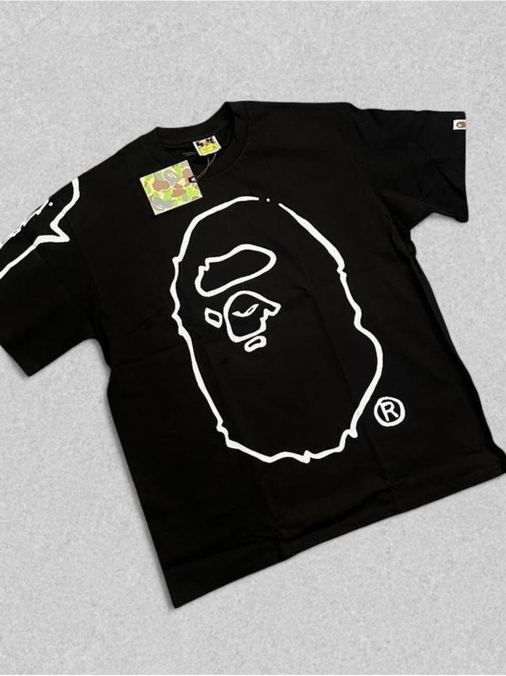Bape Black T-Shirt with White Ape Head Graphic